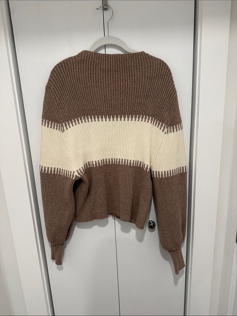 Striped Crewneck Sweater in Brown and Cream